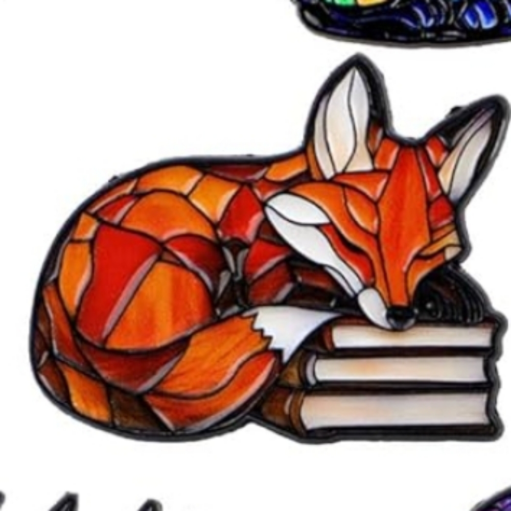 Stained Glass Style Fox Pin - Orange & White